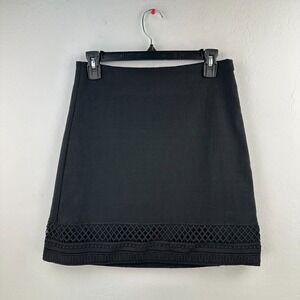 Loft Mini Skirt Womens 0 Petite Black Lined Gothic A-Line Cotton Blend Lace‎ Hem